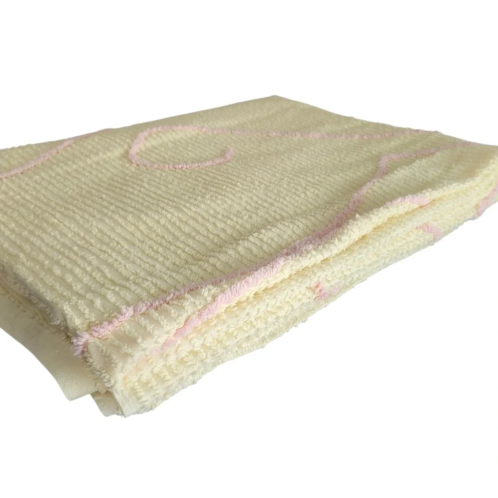 2 Chenille Bedspread Twin Full Yellow Pink Floral Vintage Cottagecore Appx 87x67